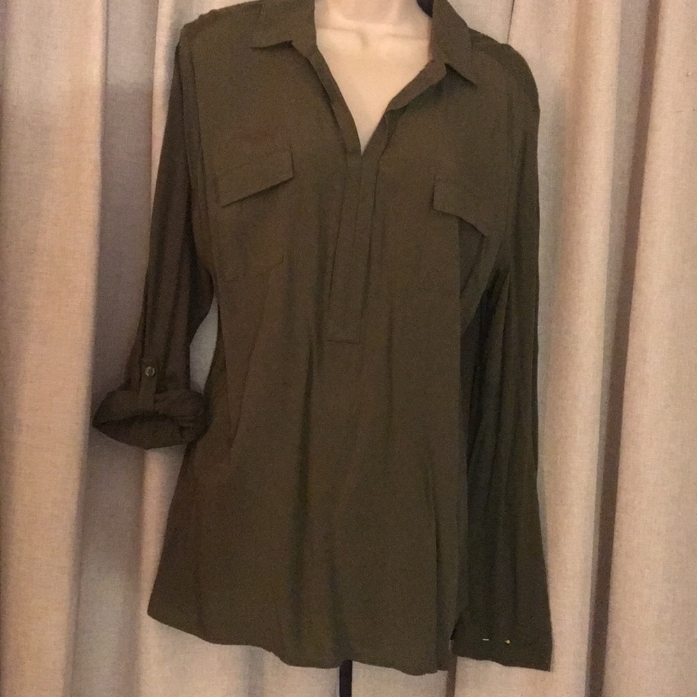 Olive green casual blouse.